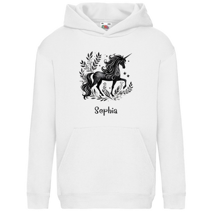 Kids Basic Bio Hoodie Einhorn personalisiert mit Wunschname Geschenk Geburtstag