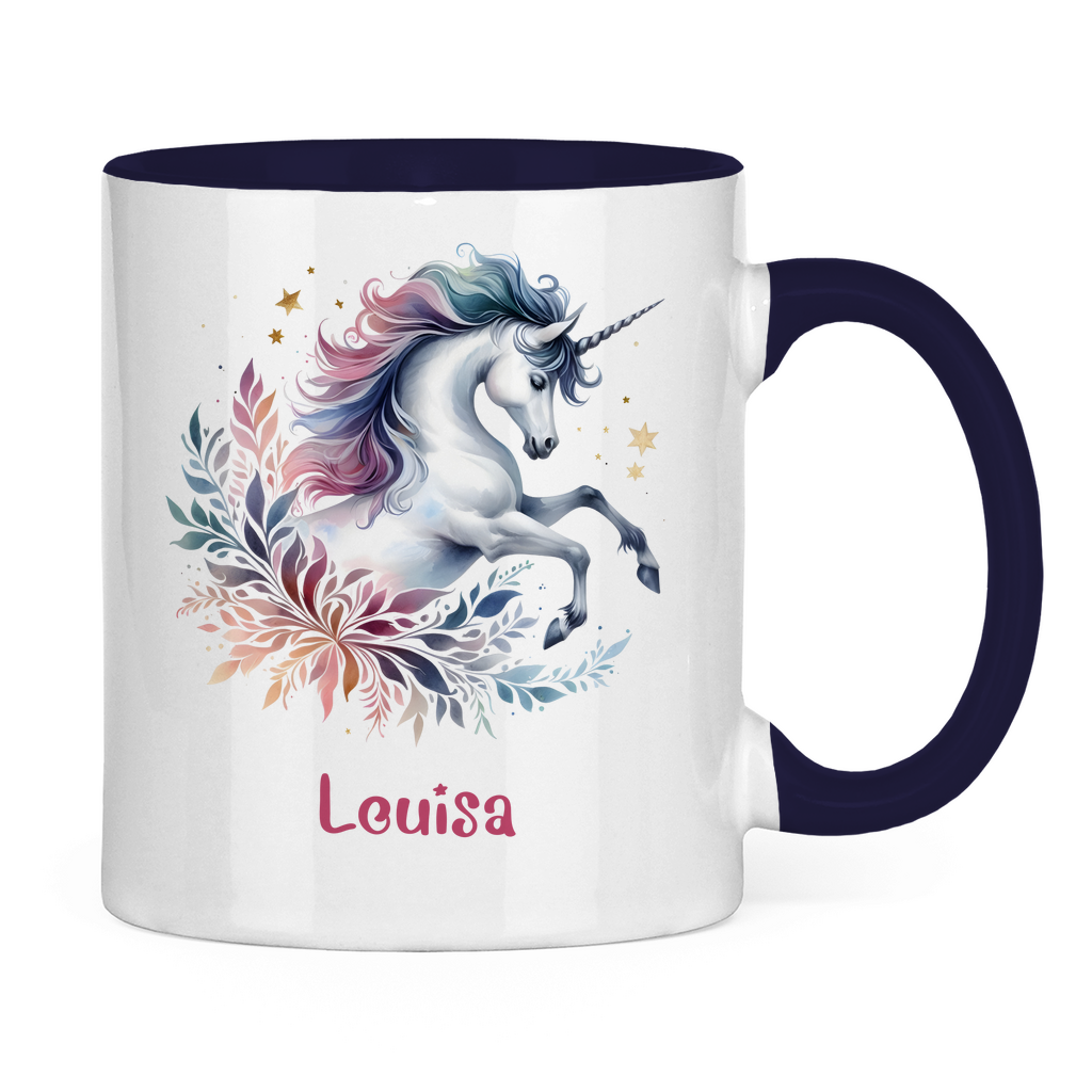 Tasse zweifarbig Einhorn personalisiert mit Wunschname Geschenk Geburtstag