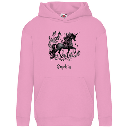 Kids Basic Bio Hoodie Einhorn personalisiert mit Wunschname Geschenk Geburtstag