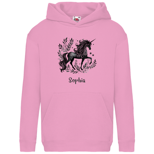 Kids Basic Bio Hoodie Einhorn personalisiert mit Wunschname Geschenk Geburtstag