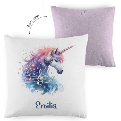 Kopfkissen Einhorn personalisiert mit Wunschname 40x40 cm mit Füllung zweifarbig