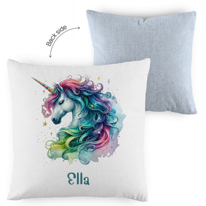 Kopfkissen Einhorn personalisiert mit Wunschname 40x40 cm mit Füllung zweifarbig