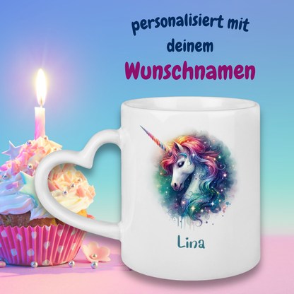 Tasse Herzgriff Einhorn personalisiert mit Wunschname Geschenk Geburtstag
