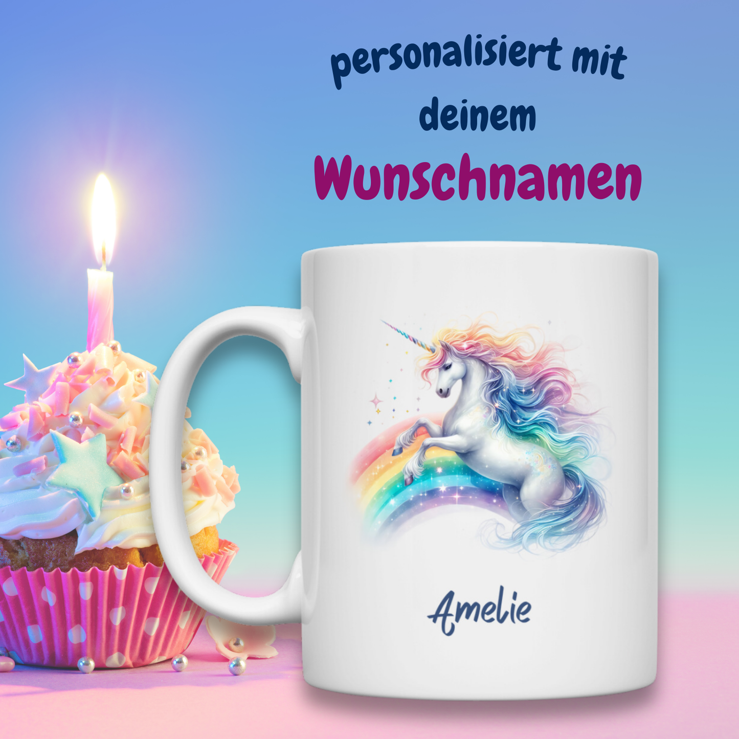 Tasse weiß Einhorn personalisiert mit Wunschname Geschenk Geburtstag