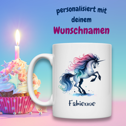 Tasse weiß Einhorn personalisiert mit Wunschname Geschenk Geburtstag
