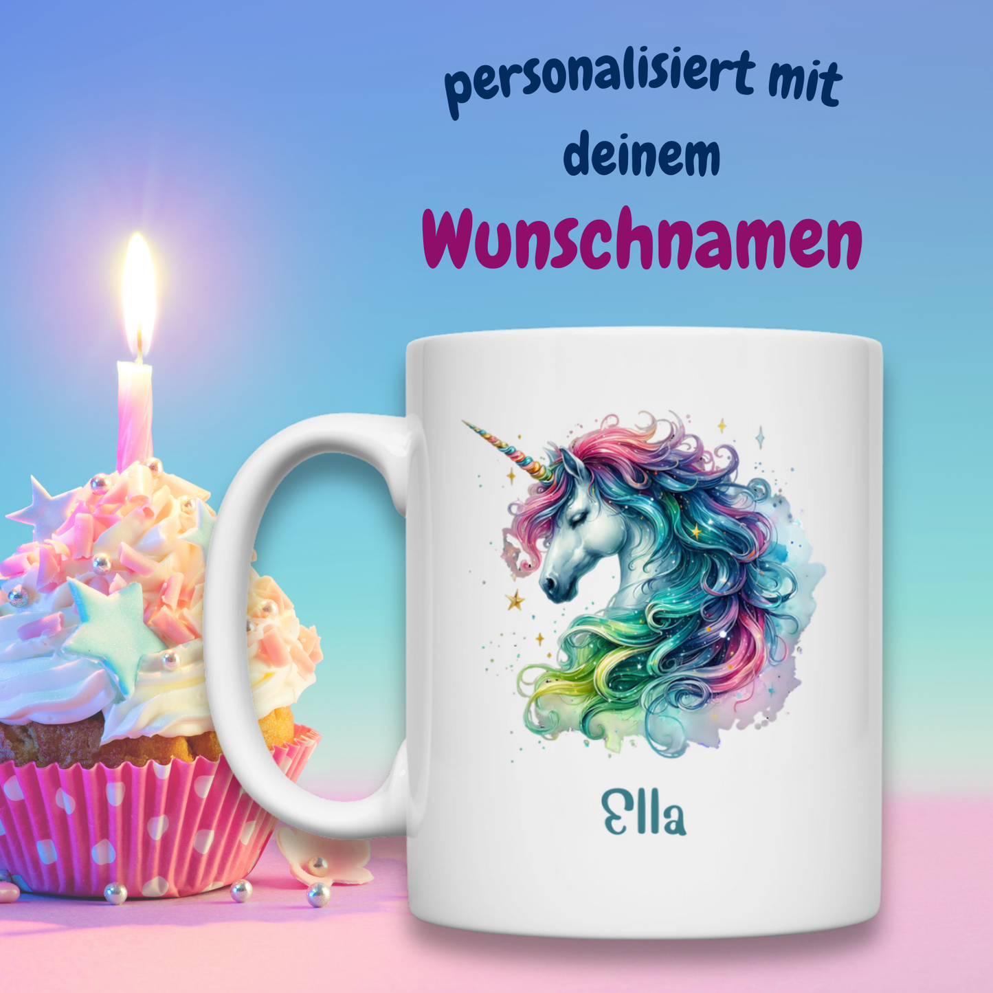 Tasse weiß Einhorn personalisiert mit Wunschname Geschenk Geburtstag