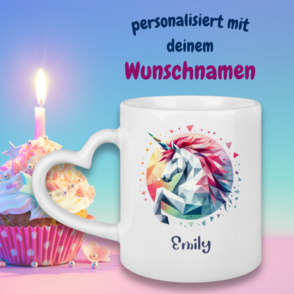 Tasse Herzgriff Einhorn personalisiert mit Wunschname Geschenk Geburtstag