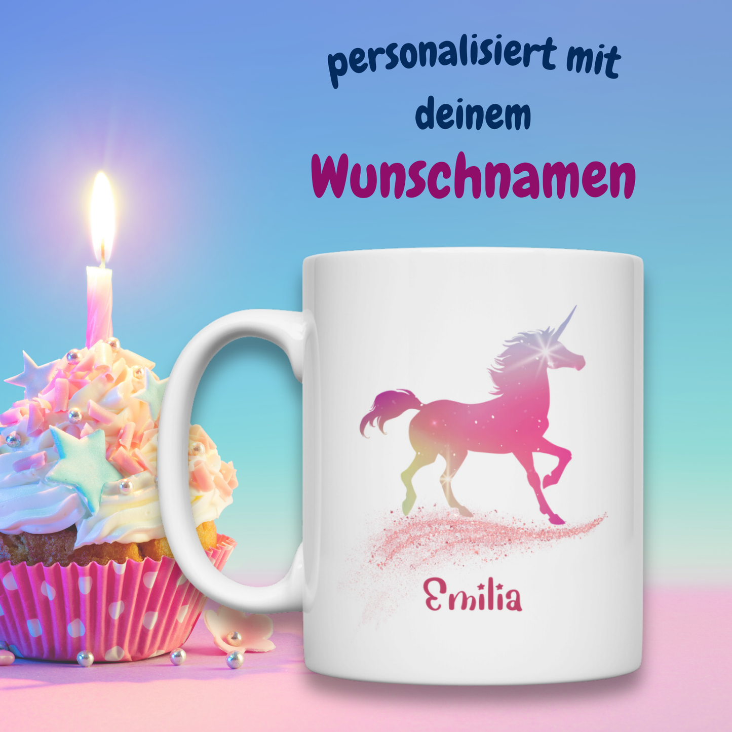 Tasse weiß Einhorn personalisiert mit Wunschname Geschenk Geburtstag