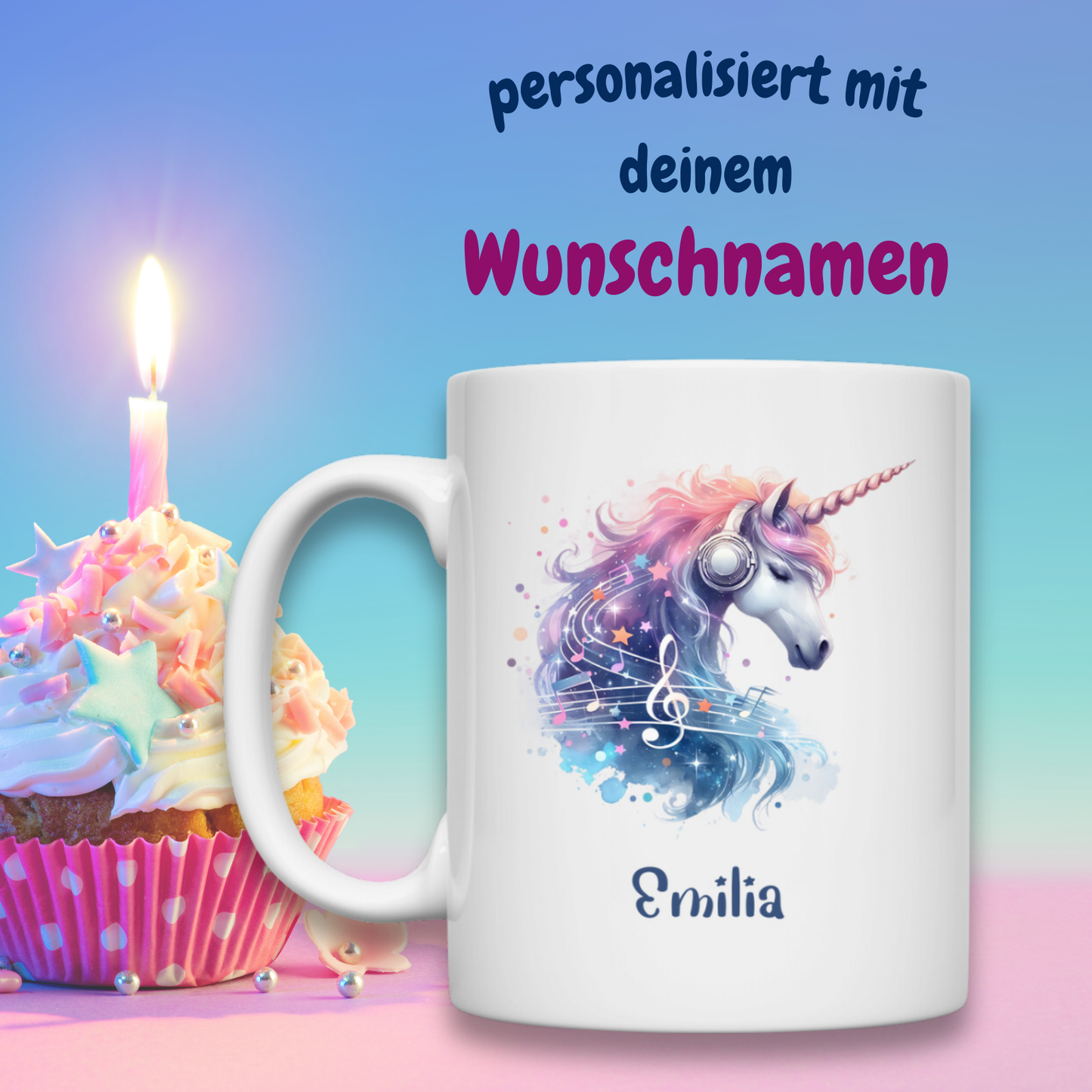Tasse weiß Einhorn personalisiert mit Wunschname Geschenk Geburtstag