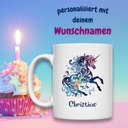 Tasse weiß Einhorn personalisiert mit Wunschname Geschenk Geburtstag