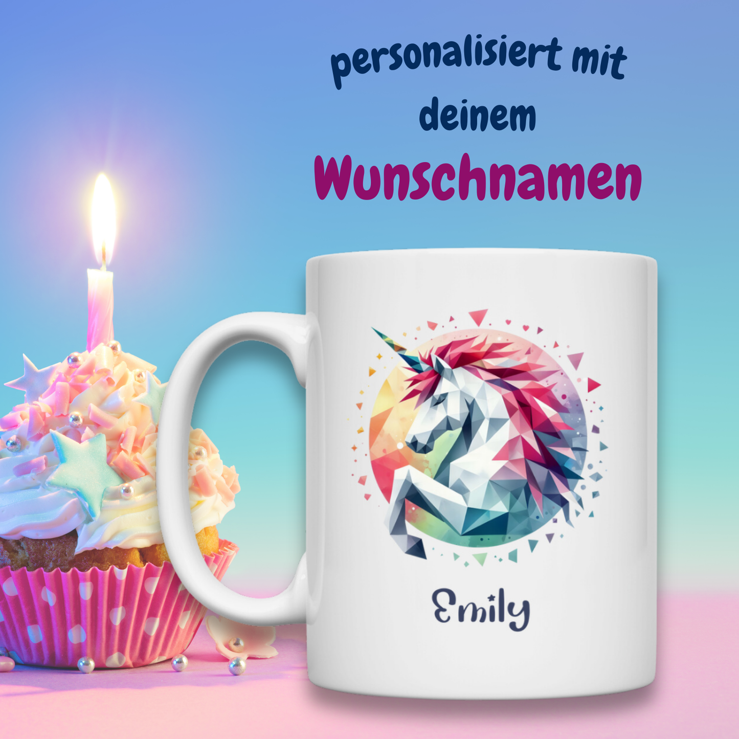 Tasse weiß Einhorn personalisiert mit Wunschname Geschenk Geburtstag