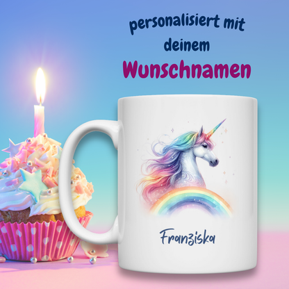 Tasse weiß Einhorn personalisiert mit Wunschname Geschenk Geburtstag