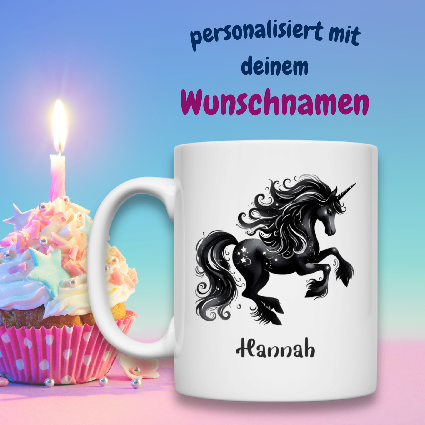 Tasse weiß Einhorn personalisiert mit Wunschname Geschenk Geburtstag