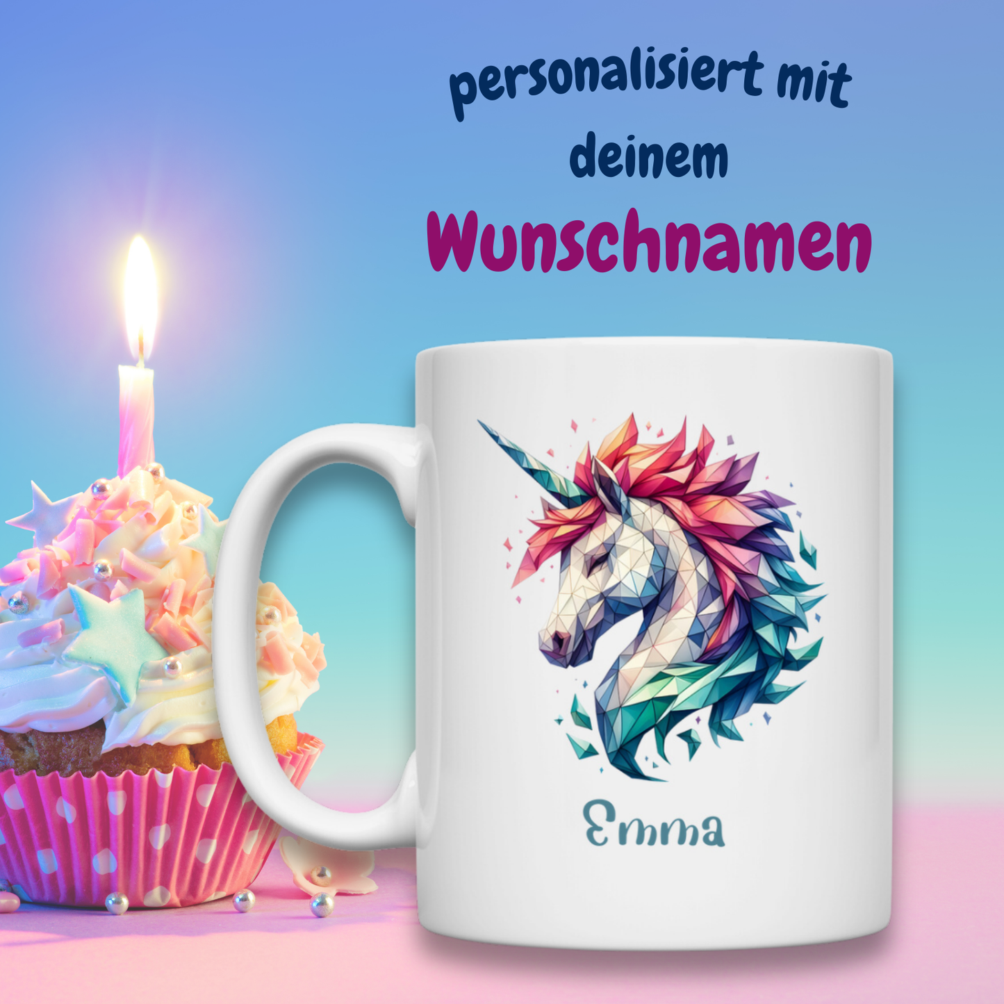 Tasse weiß Einhorn personalisiert mit Wunschname Geschenk Geburtstag