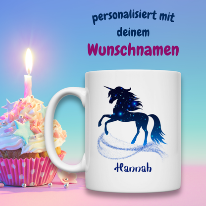Tasse weiß Einhorn personalisiert mit Wunschname Geschenk Geburtstag