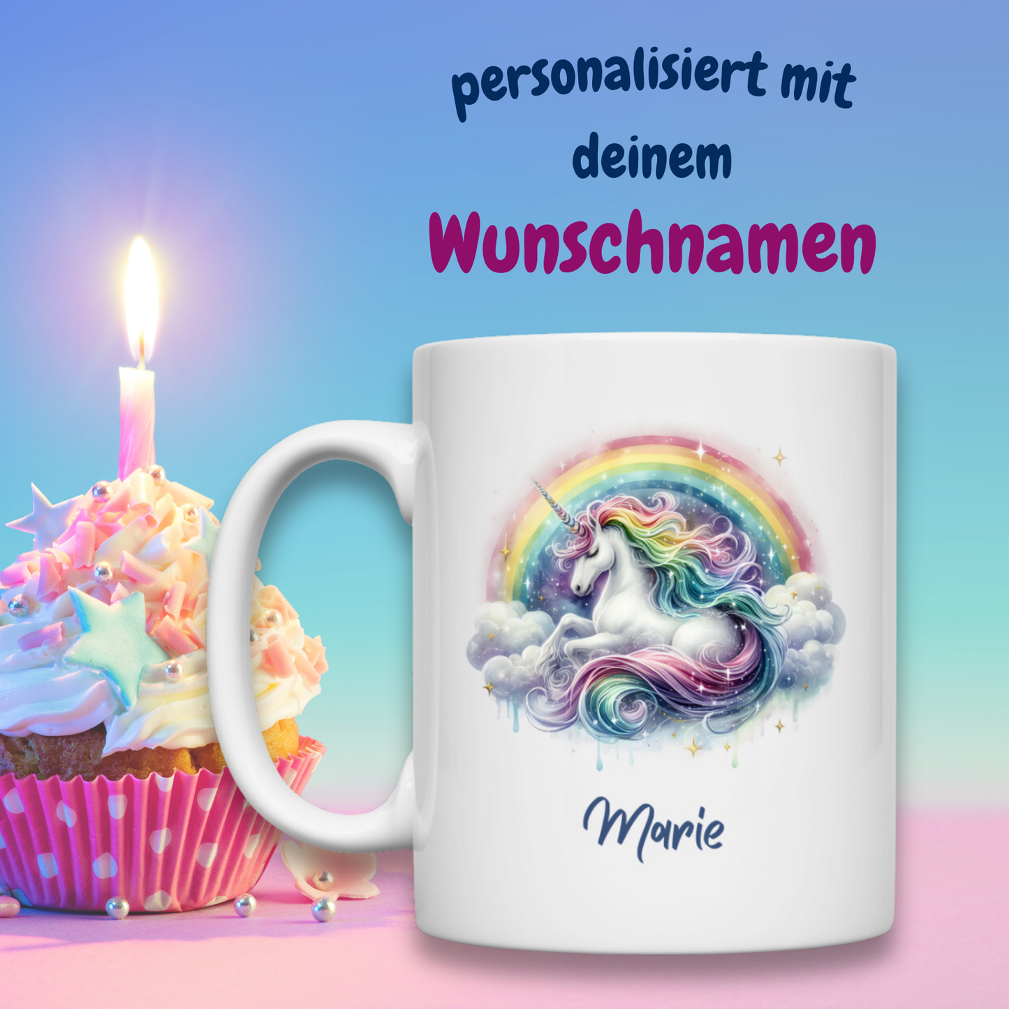 Tasse weiß Einhorn personalisiert mit Wunschname Geschenk Geburtstag
