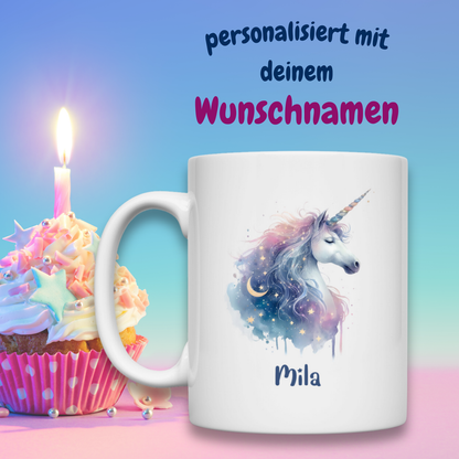 Tasse weiß Einhorn personalisiert mit Wunschname Geschenk Geburtstag