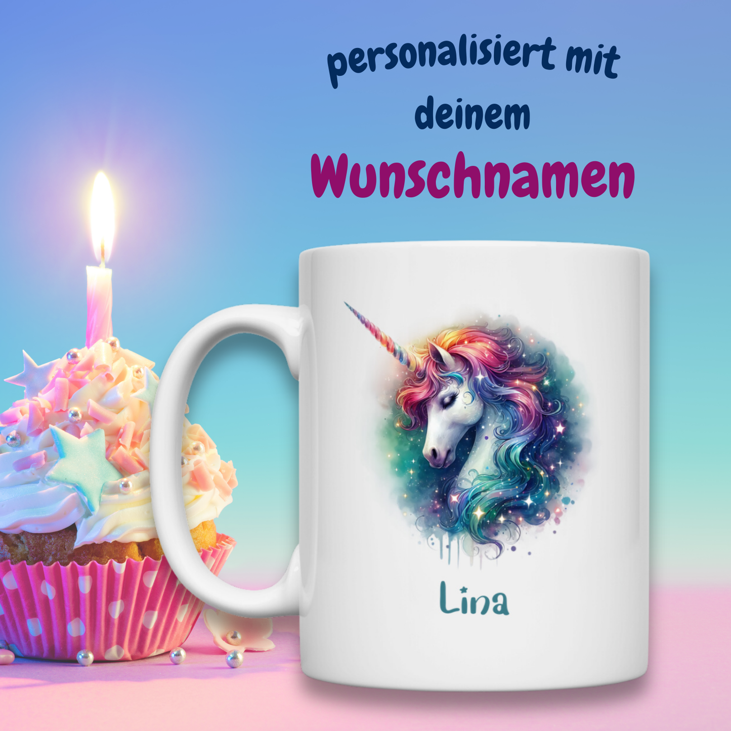 Tasse weiß Einhorn personalisiert mit Wunschname Geschenk Geburtstag
