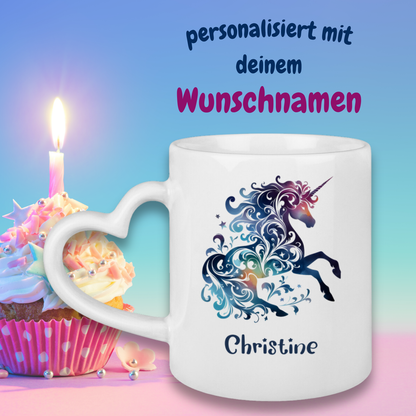 Tasse Herzgriff Einhorn personalisiert mit Wunschname Geschenk Geburtstag