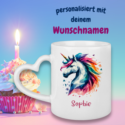 Tasse Herzgriff Einhorn personalisiert mit Wunschname Geschenk Geburtstag