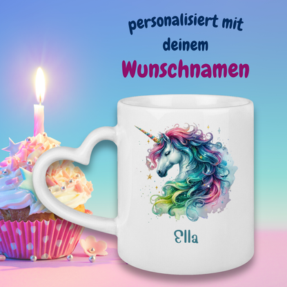Tasse Herzgriff Einhorn personalisiert mit Wunschname Geschenk Geburtstag