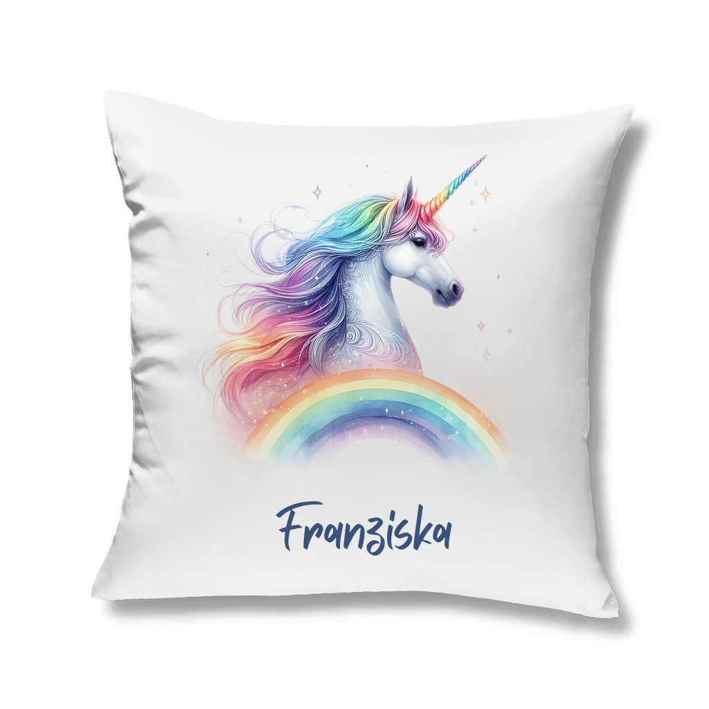 Kopfkissen  Einhorn personalisiert mit Wunschname 40x40 cm mit Füllung weiss