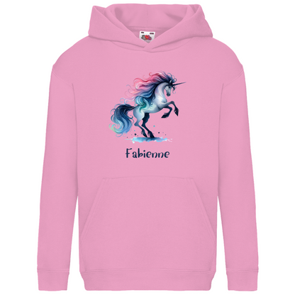 Kids Basic Bio Hoodie Einhorn personalisiert mit Wunschname Geschenk Geburtstag