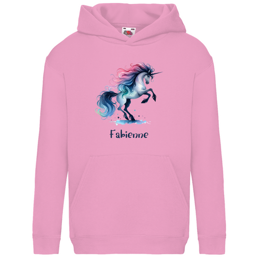 Kids Basic Bio Hoodie Einhorn personalisiert mit Wunschname Geschenk Geburtstag