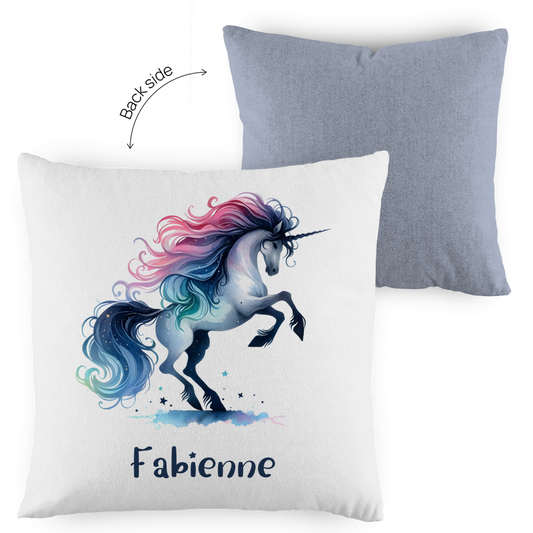 Kopfkissen Einhorn personalisiert mit Wunschname 40x40 cm mit Füllung zweifarbig