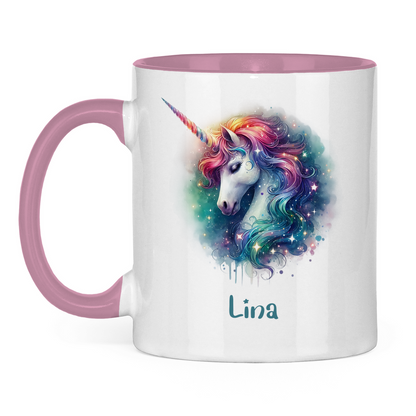 Tasse zweifarbig Einhorn personalisiert mit Wunschname Geschenk Geburtstag