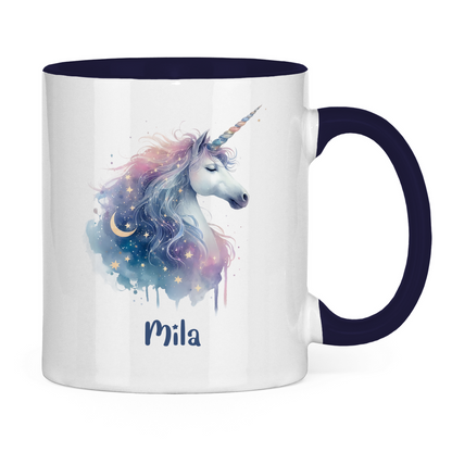 Tasse zweifarbig Einhorn personalisiert mit Wunschname Geschenk Geburtstag