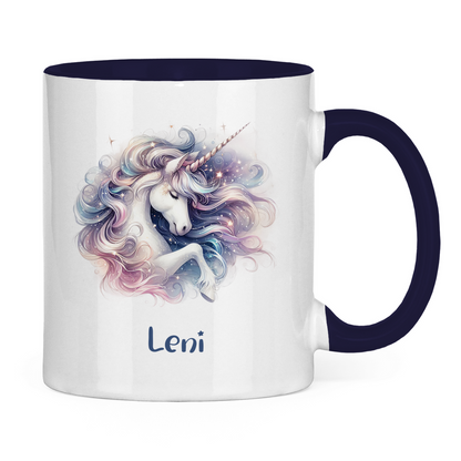 Tasse zweifarbig Einhorn personalisiert mit Wunschname Geschenk Geburtstag