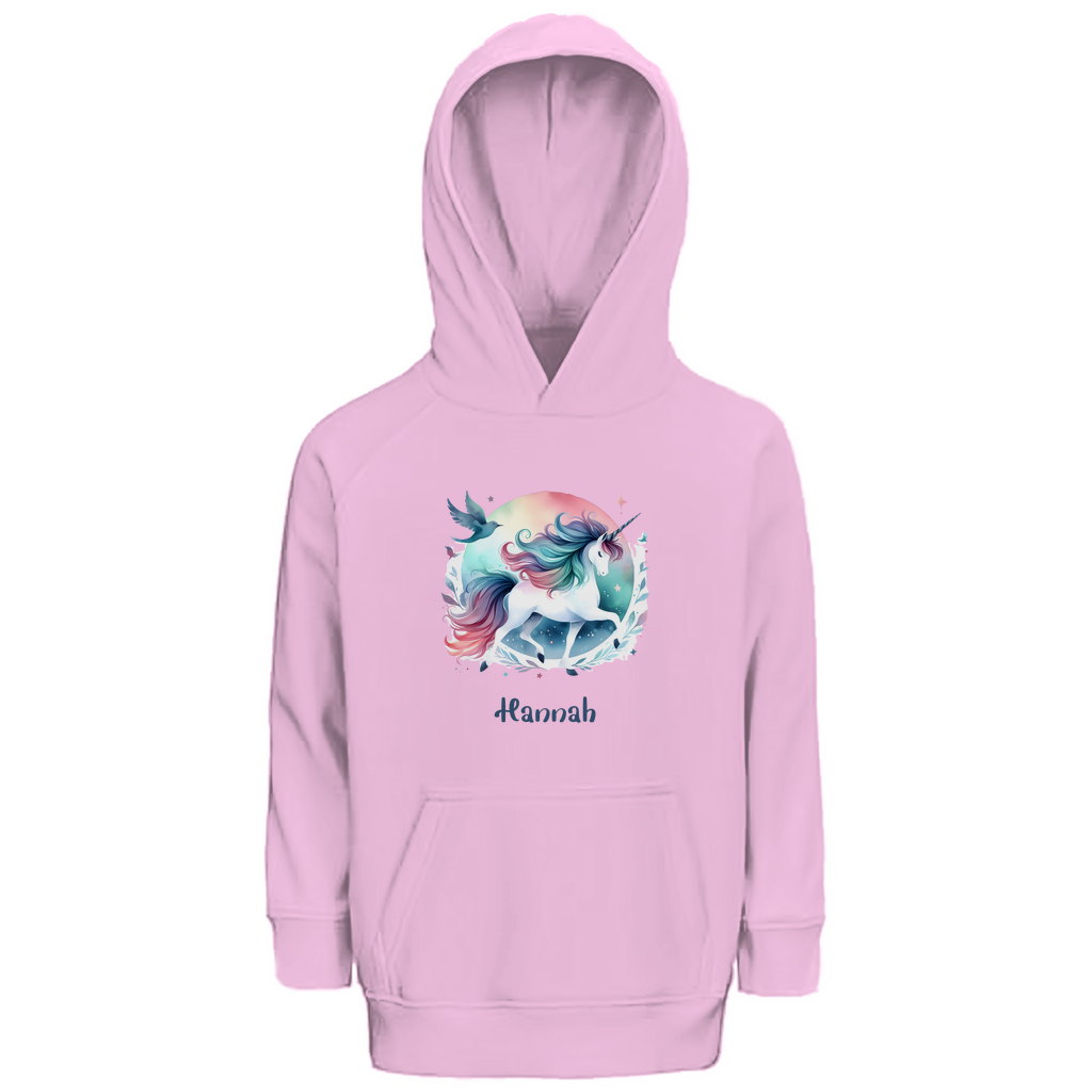 Kinder Premium Bio Hoodie Einhorn personalisiert mit Wunschname Geschenk