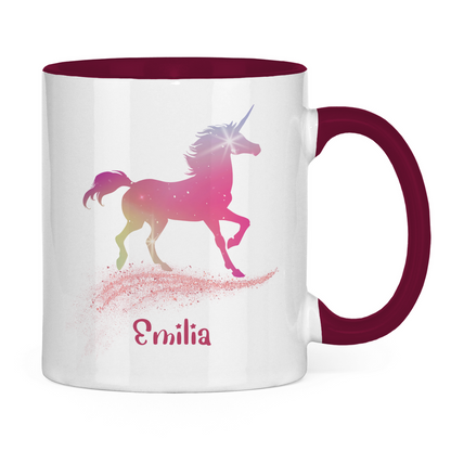 Tasse zweifarbig Einhorn personalisiert mit Wunschname Geschenk Geburtstag