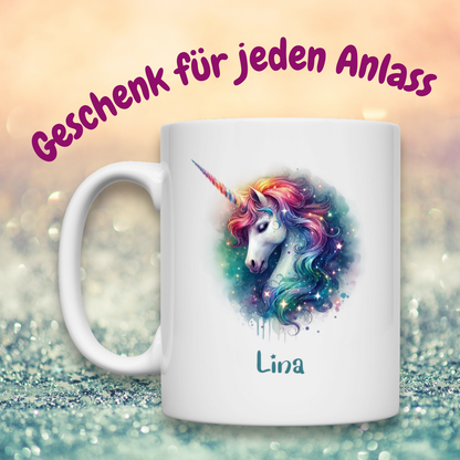 Tasse weiß Einhorn personalisiert mit Wunschname Geschenk Geburtstag