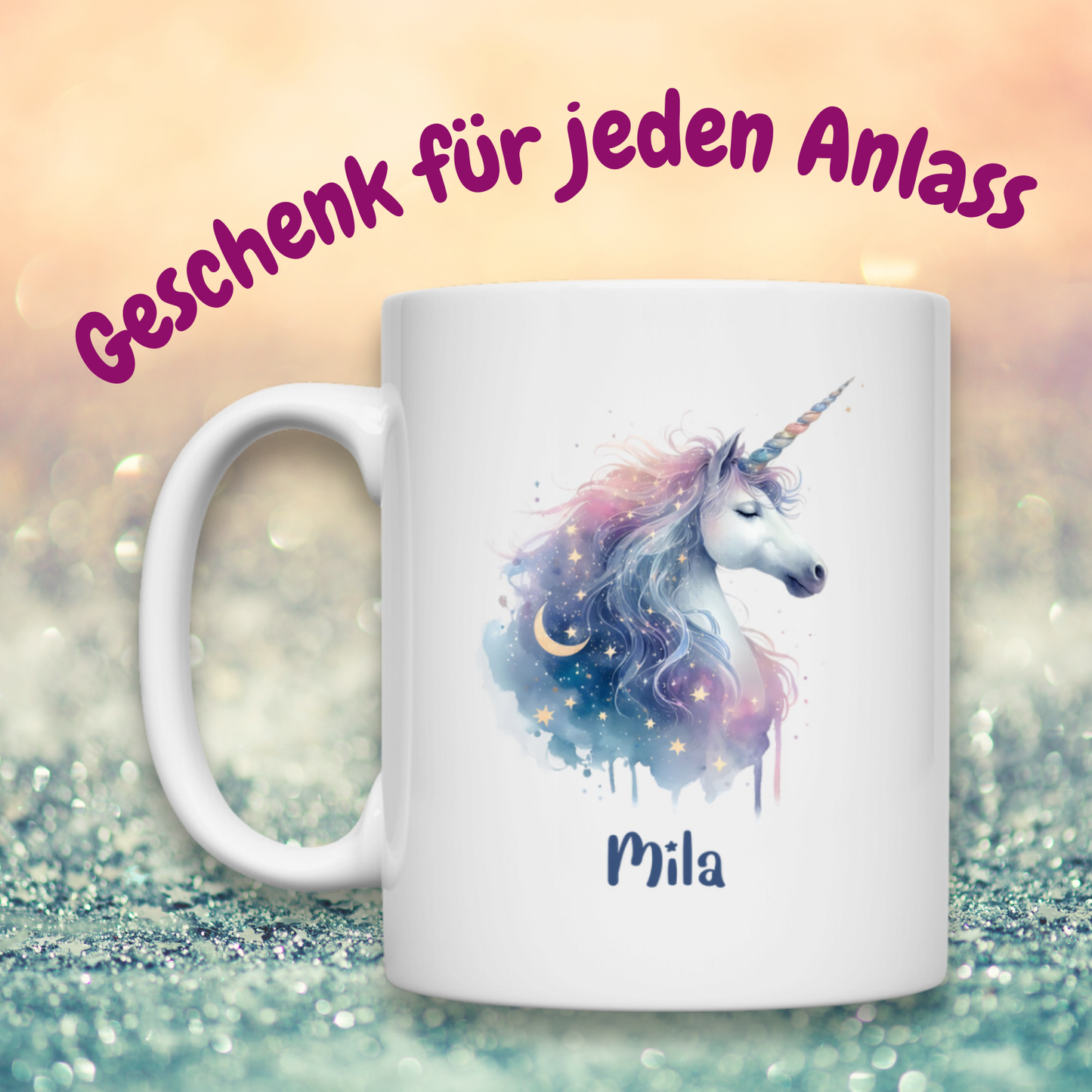 Tasse weiß Einhorn personalisiert mit Wunschname Geschenk Geburtstag