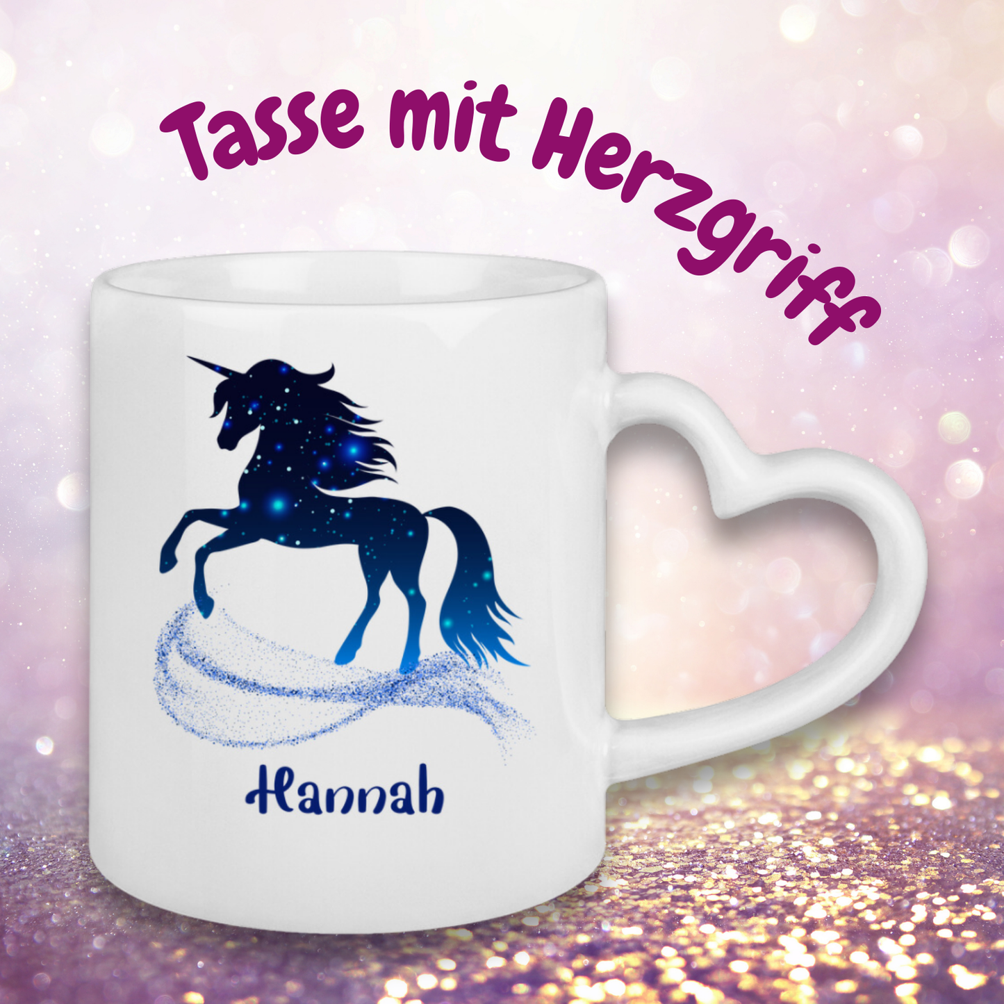 Tasse Herzgriff Einhorn personalisiert mit Wunschname Geschenk Geburtstag