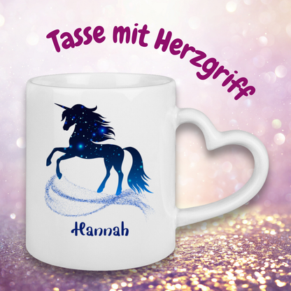 Tasse Herzgriff Einhorn personalisiert mit Wunschname Geschenk Geburtstag