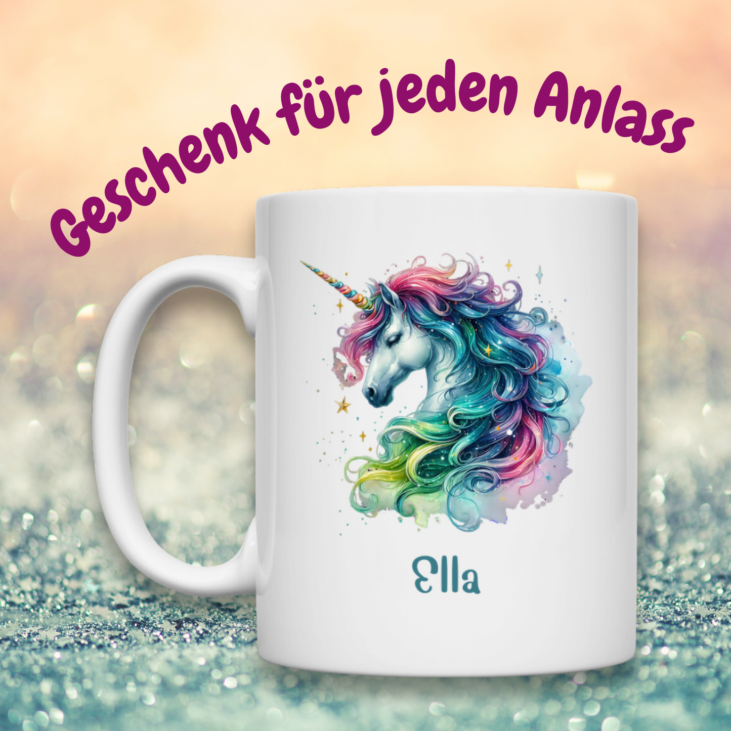 Tasse weiß Einhorn personalisiert mit Wunschname Geschenk Geburtstag