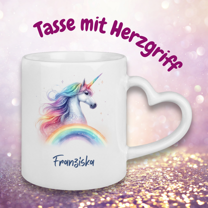 Tasse Herzgriff Einhorn personalisiert mit Wunschname Geschenk Geburtstag