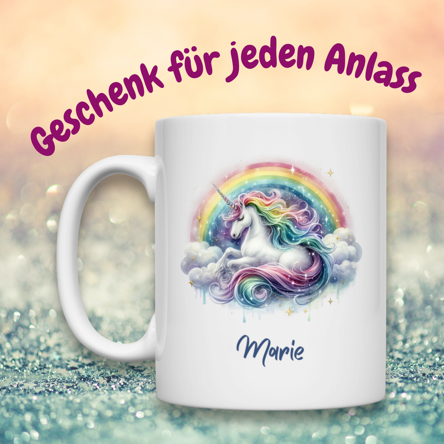 Tasse weiß Einhorn personalisiert mit Wunschname Geschenk Geburtstag