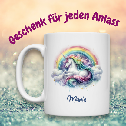 Tasse weiß Einhorn personalisiert mit Wunschname Geschenk Geburtstag