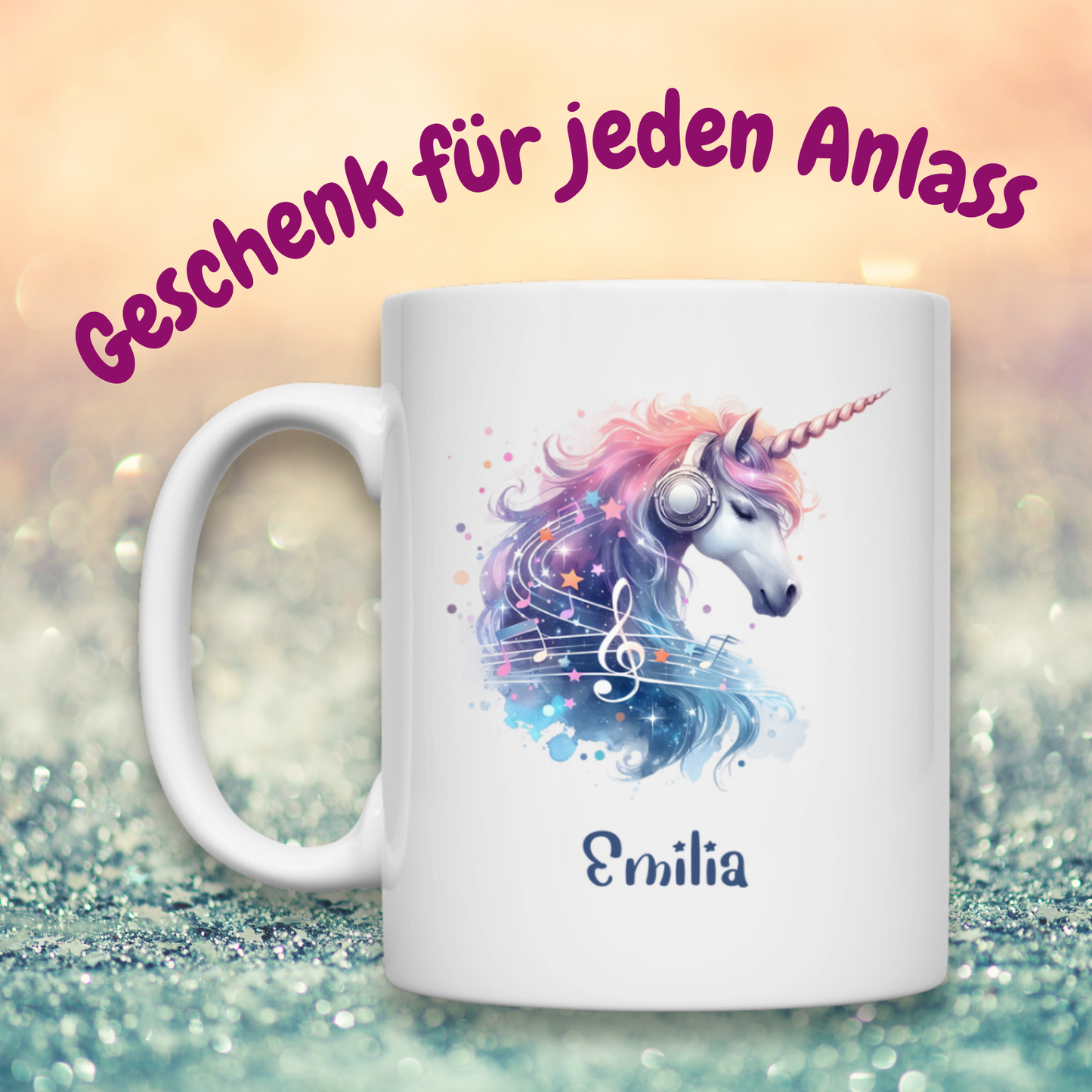 Tasse weiß Einhorn personalisiert mit Wunschname Geschenk Geburtstag