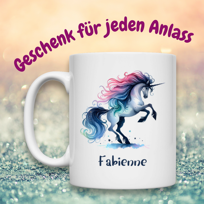 Tasse weiß Einhorn personalisiert mit Wunschname Geschenk Geburtstag