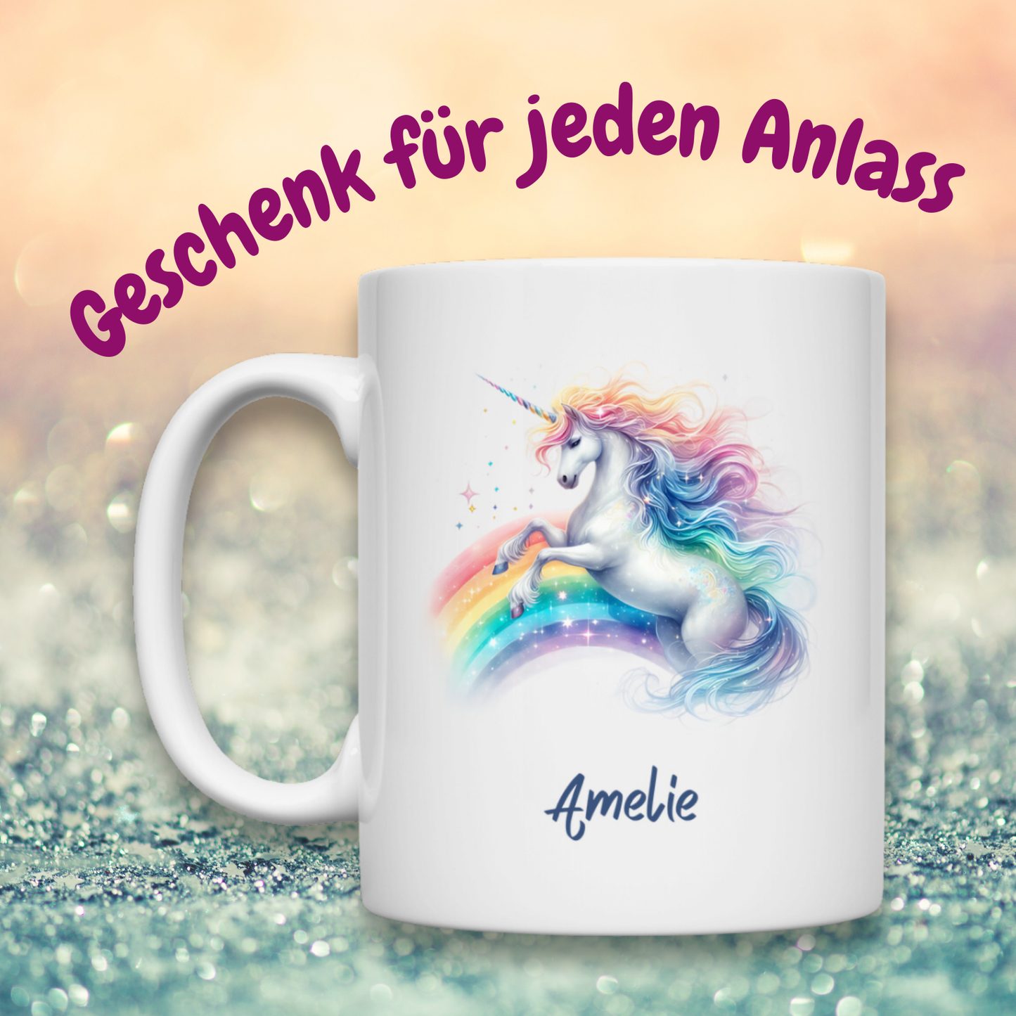 Tasse weiß Einhorn personalisiert mit Wunschname Geschenk Geburtstag