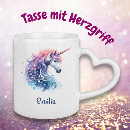 Tasse Herzgriff Einhorn personalisiert mit Wunschname Geschenk Geburtstag