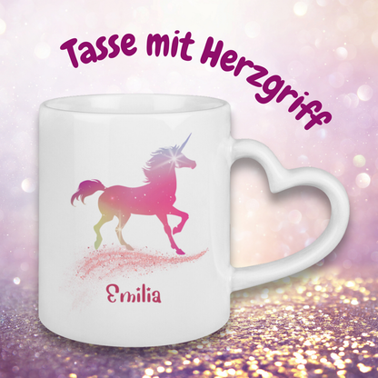 Tasse Herzgriff Einhorn personalisiert mit Wunschname Geschenk Geburtstag