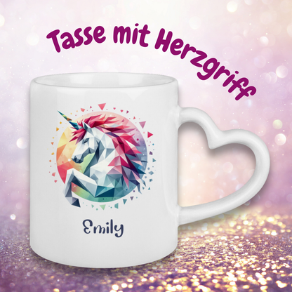 Tasse Herzgriff Einhorn personalisiert mit Wunschname Geschenk Geburtstag