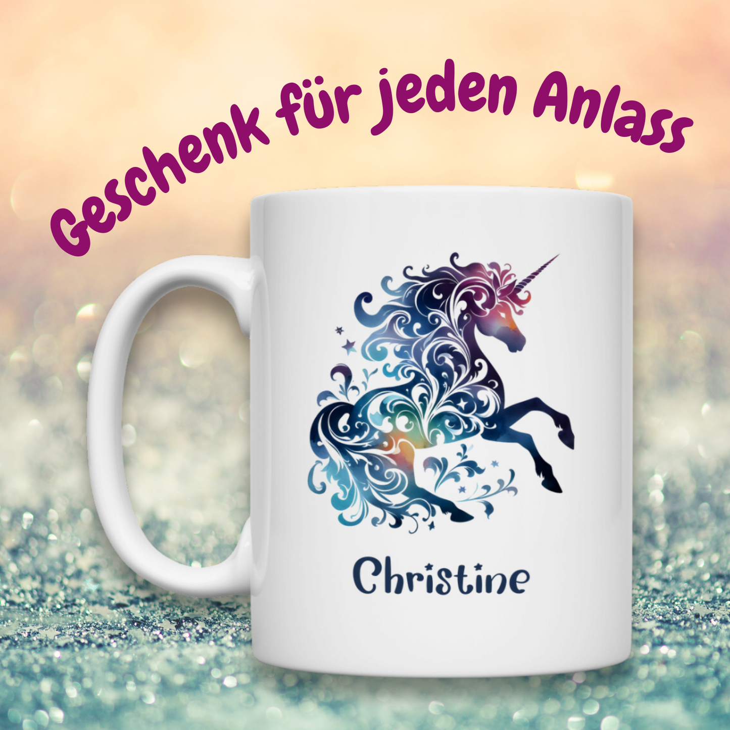 Tasse weiß Einhorn personalisiert mit Wunschname Geschenk Geburtstag