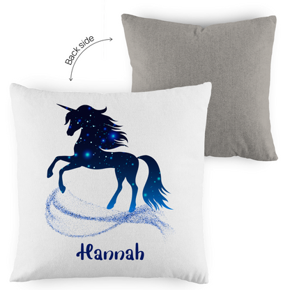 Kopfkissen Einhorn personalisiert mit Wunschname 40x40 cm mit Füllung zweifarbig
